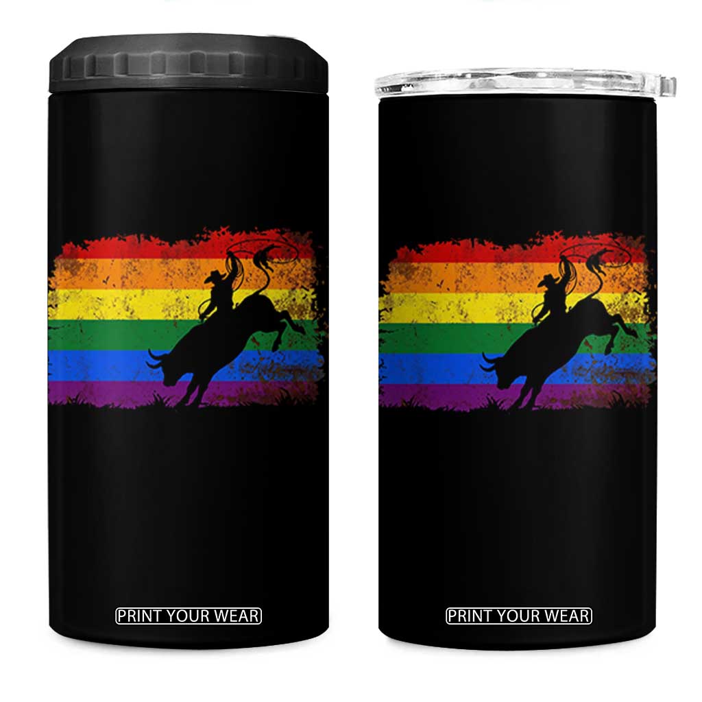Rodeo Cowboy Bull Rider Western LGBTQ Rainbow Flag 4 in 1 Can Cooler Tumbler TS14 One Size: 16 oz Black Print Your Wear