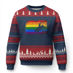 Rodeo Cowboy Bull Rider Western LGBTQ Rainbow Flag Ugly Christmas Sweater TS14 Navy Red Print Your Wear