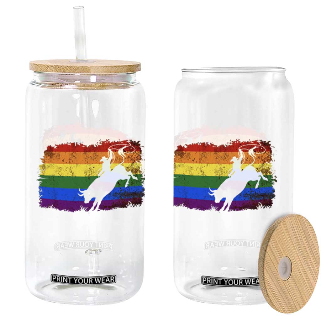 Rodeo Cowboy Bull Rider Western LGBTQ Rainbow Flag Glass Can TS14 Print Your Wear