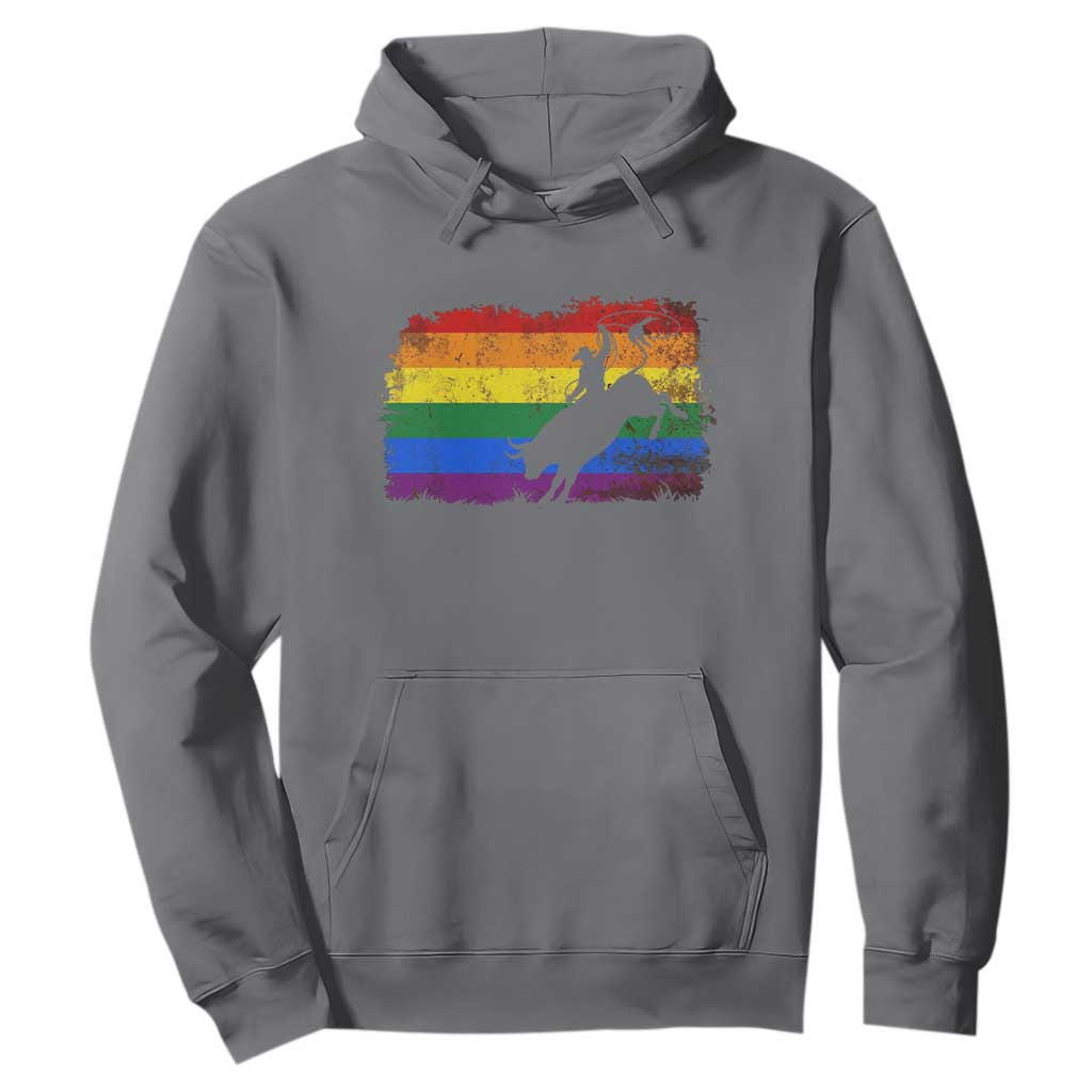 Rodeo Cowboy Bull Rider Western LGBTQ Rainbow Flag Hoodie TS14 Charcoal Print Your Wear