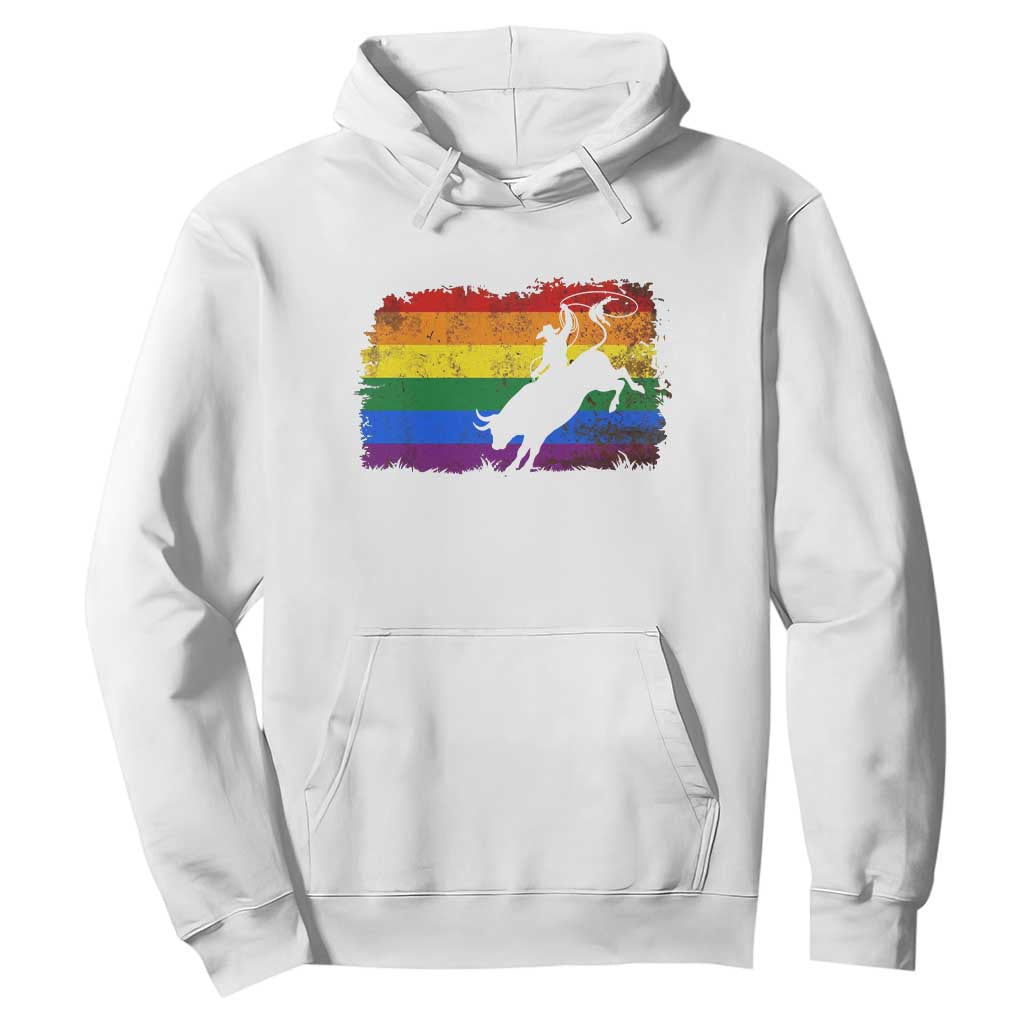 Rodeo Cowboy Bull Rider Western LGBTQ Rainbow Flag Hoodie TS14 White Print Your Wear