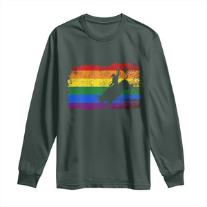 Rodeo Cowboy Bull Rider Western LGBTQ Rainbow Flag Long Sleeve Shirt TS14 Dark Forest Green Print Your Wear