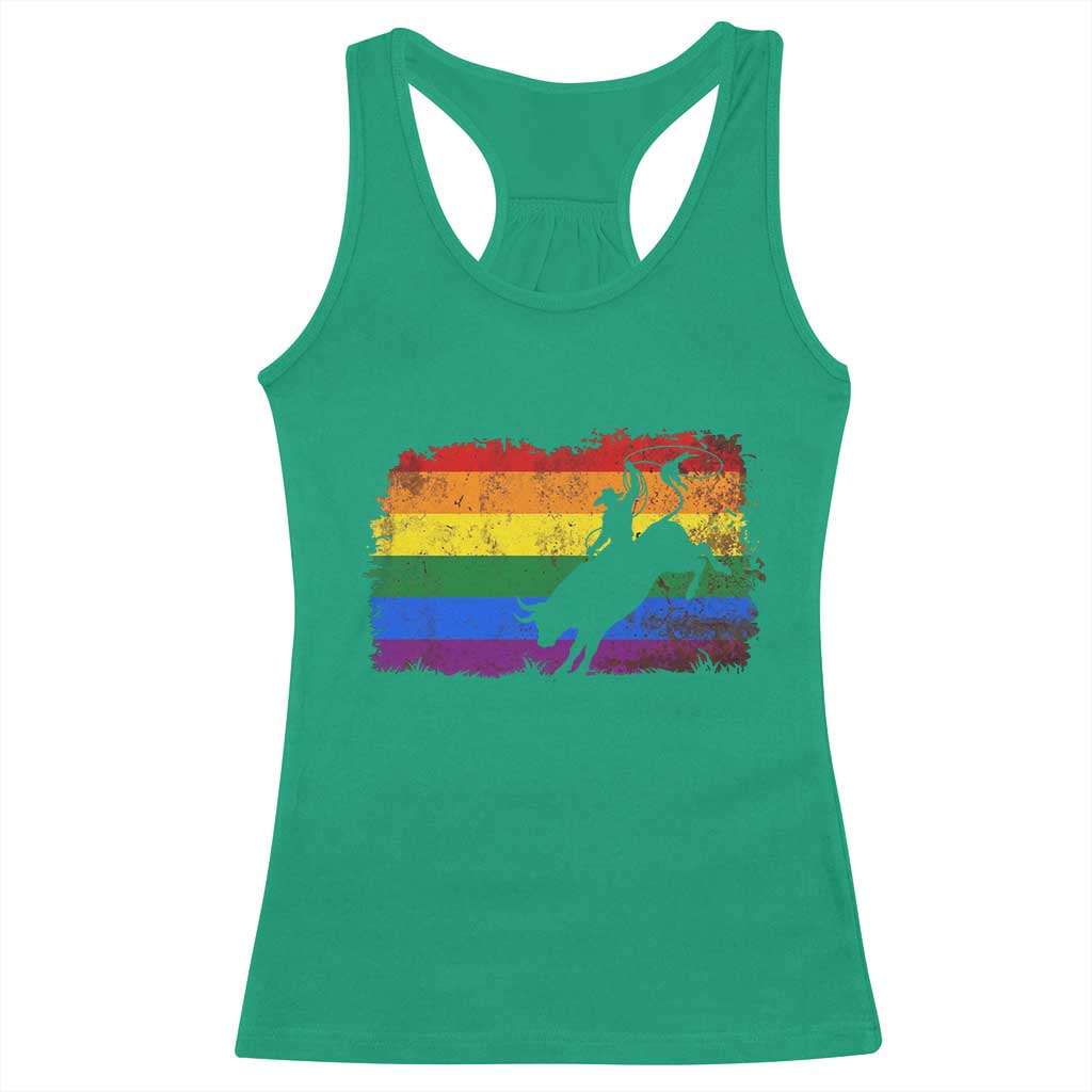 Rodeo Cowboy Bull Rider Western LGBTQ Rainbow Flag Racerback Tank Top TS14 Irish Green Print Your Wear