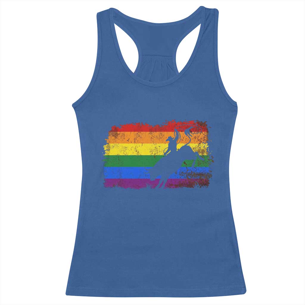 Rodeo Cowboy Bull Rider Western LGBTQ Rainbow Flag Racerback Tank Top TS14 Royal Blue Print Your Wear