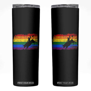 Rodeo Cowboy Bull Rider Western LGBTQ Rainbow Flag Skinny Tumbler