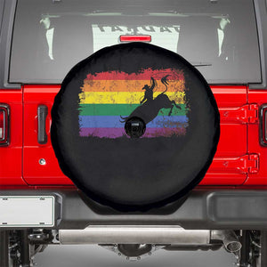 Rodeo Cowboy Bull Rider Western LGBTQ Rainbow Flag Spare Tire Cover TS14 Black Print Your Wear