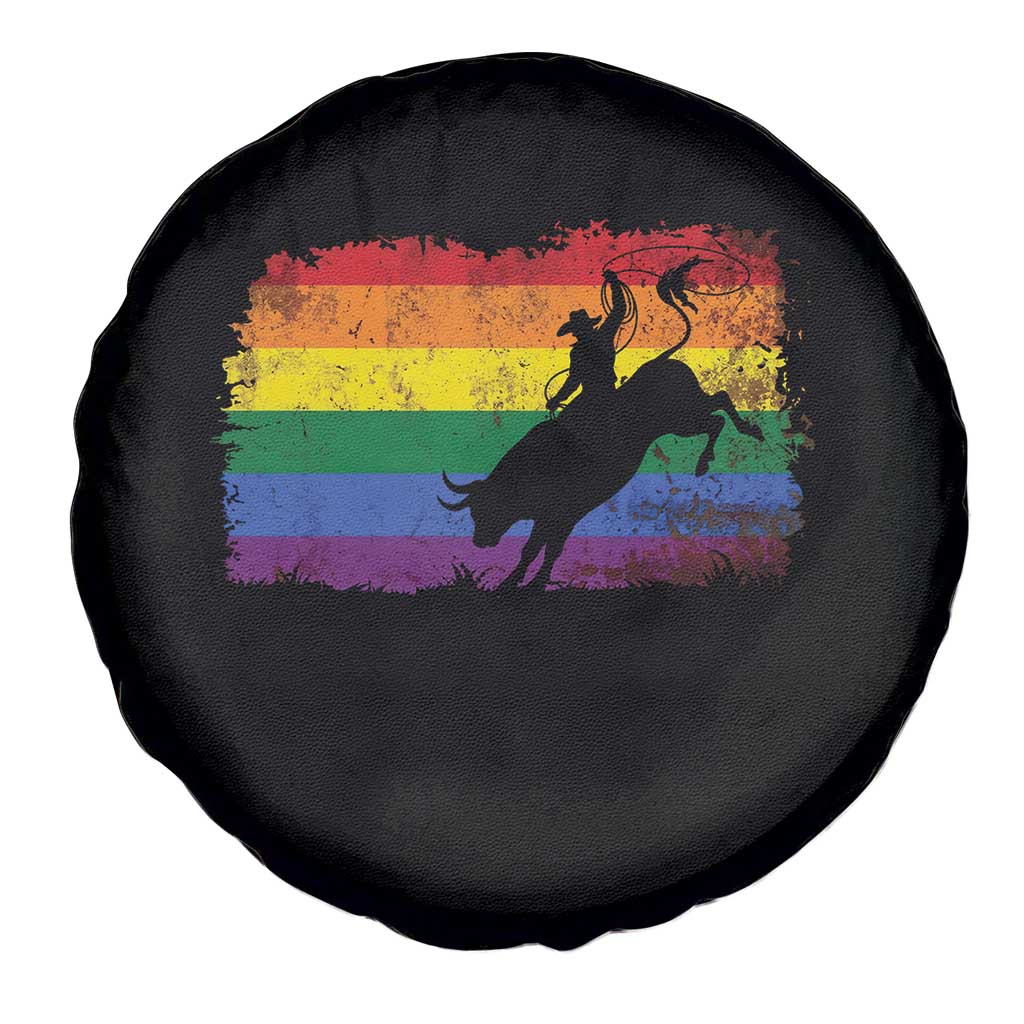 Rodeo Cowboy Bull Rider Western LGBTQ Rainbow Flag Spare Tire Cover TS14 Print Your Wear