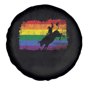 Rodeo Cowboy Bull Rider Western LGBTQ Rainbow Flag Spare Tire Cover TS14 Print Your Wear