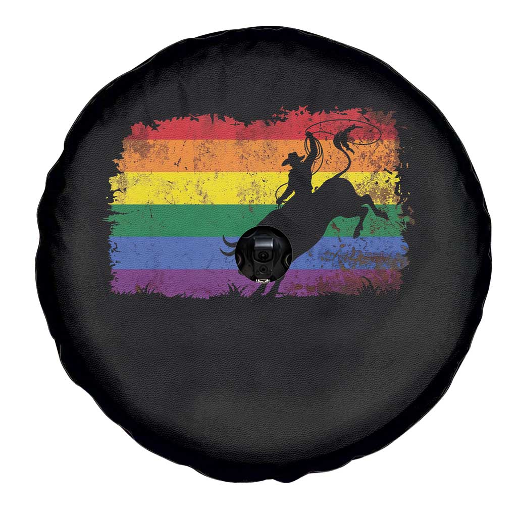 Rodeo Cowboy Bull Rider Western LGBTQ Rainbow Flag Spare Tire Cover TS14 Print Your Wear
