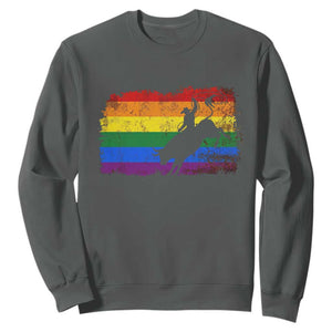 Rodeo Cowboy Bull Rider Western LGBTQ Rainbow Flag Sweatshirt TS14 Dark Heather Print Your Wear