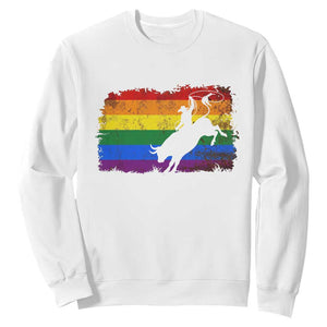 Rodeo Cowboy Bull Rider Western LGBTQ Rainbow Flag Sweatshirt TS14 White Print Your Wear