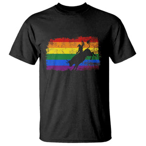 Rodeo Cowboy Bull Rider Western LGBTQ Rainbow Flag T Shirt TS14 Black Print Your Wear