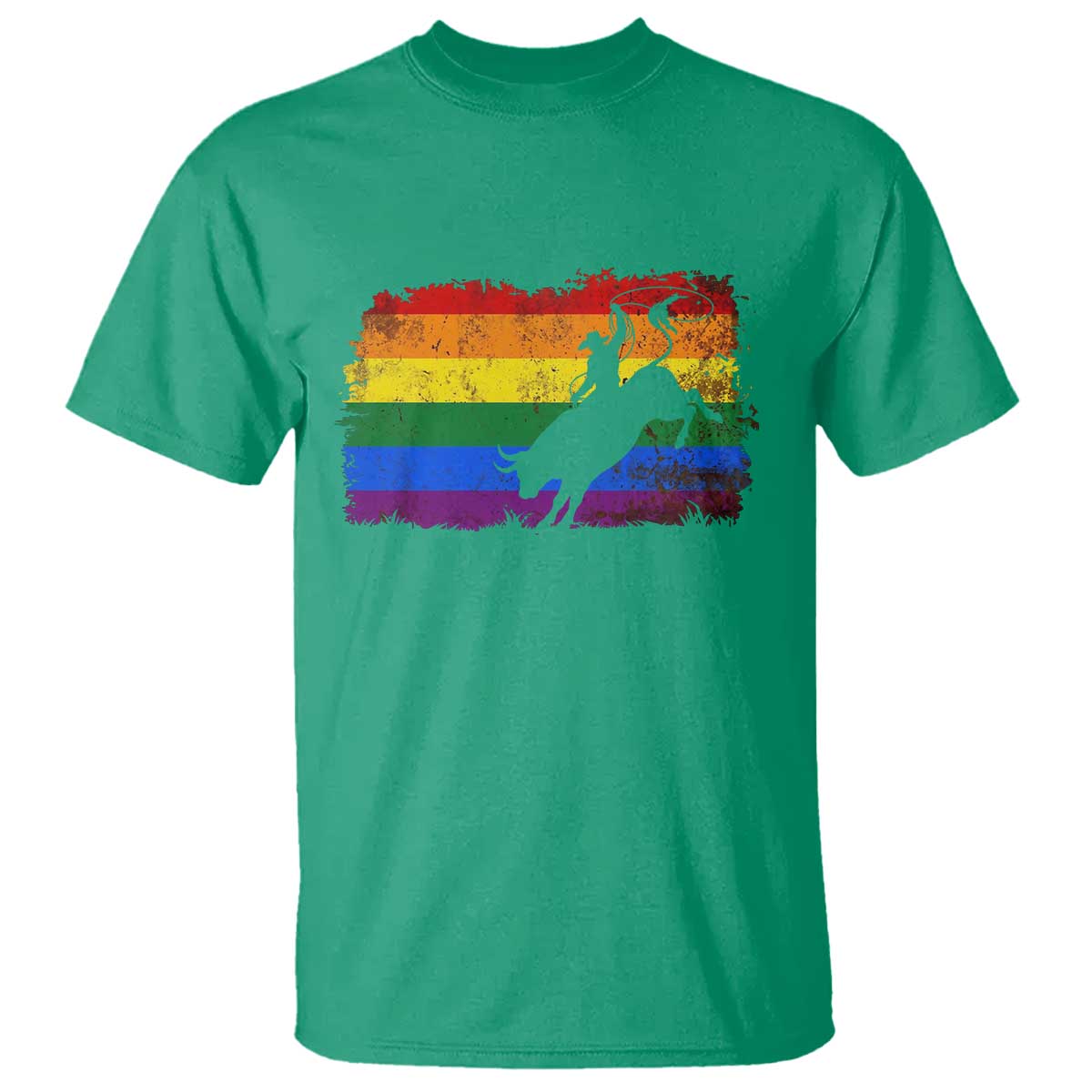 Rodeo Cowboy Bull Rider Western LGBTQ Rainbow Flag T Shirt TS14 Irish Green Print Your Wear
