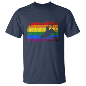 Rodeo Cowboy Bull Rider Western LGBTQ Rainbow Flag T Shirt TS14 Navy Print Your Wear