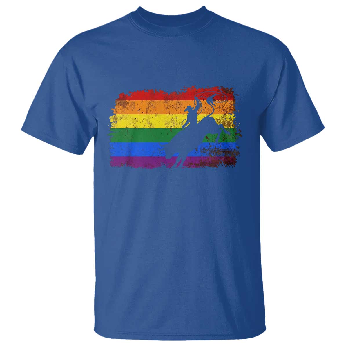 Rodeo Cowboy Bull Rider Western LGBTQ Rainbow Flag T Shirt TS14 Royal Blue Print Your Wear