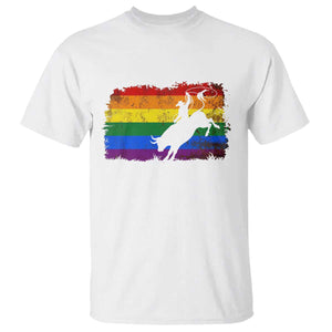 Rodeo Cowboy Bull Rider Western LGBTQ Rainbow Flag T Shirt TS14 White Print Your Wear
