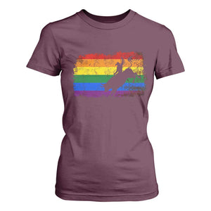 Rodeo Cowboy Bull Rider Western LGBTQ Rainbow Flag T Shirt For Women TS14 Maroon Print Your Wear