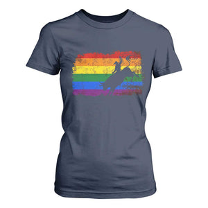 Rodeo Cowboy Bull Rider Western LGBTQ Rainbow Flag T Shirt For Women TS14 Navy Print Your Wear