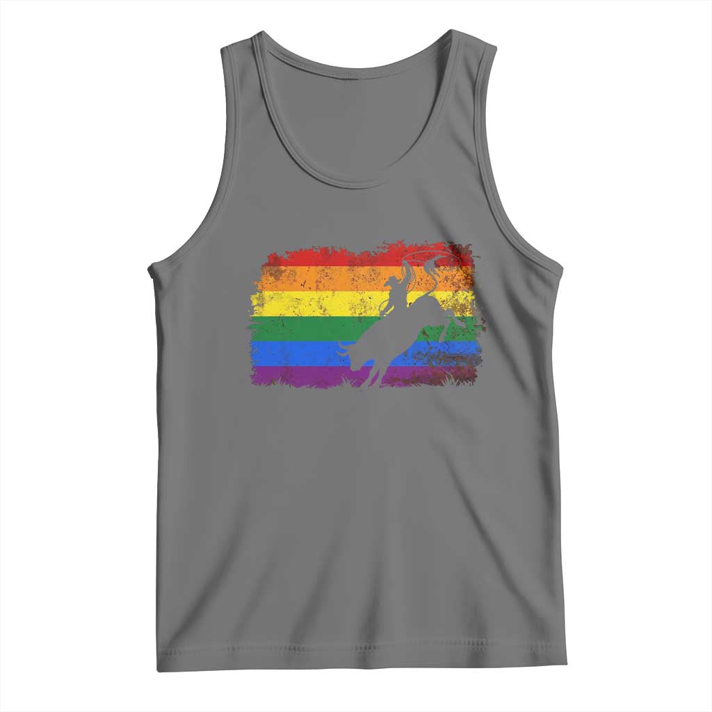 Rodeo Cowboy Bull Rider Western LGBTQ Rainbow Flag Tank Top TS14 Black Heather Print Your Wear