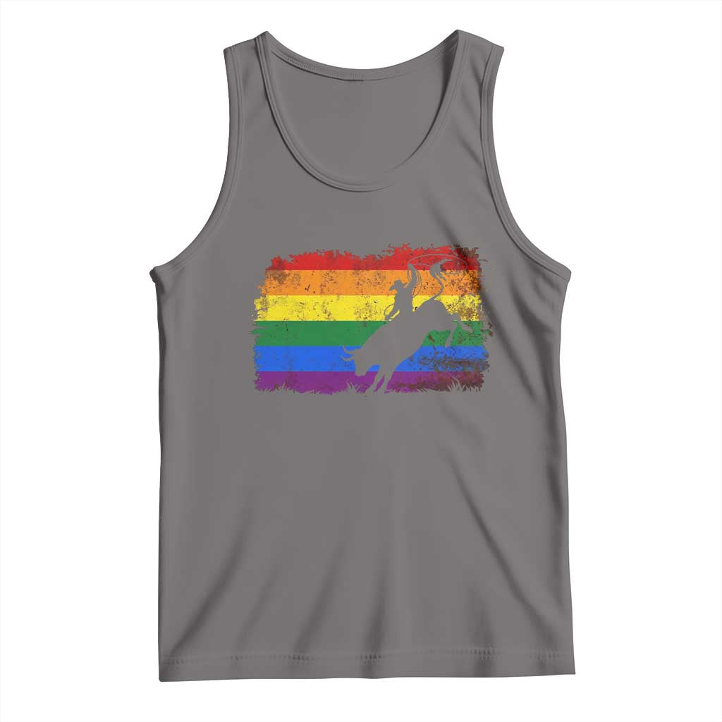 Rodeo Cowboy Bull Rider Western LGBTQ Rainbow Flag Tank Top TS14 Deep Heather Print Your Wear