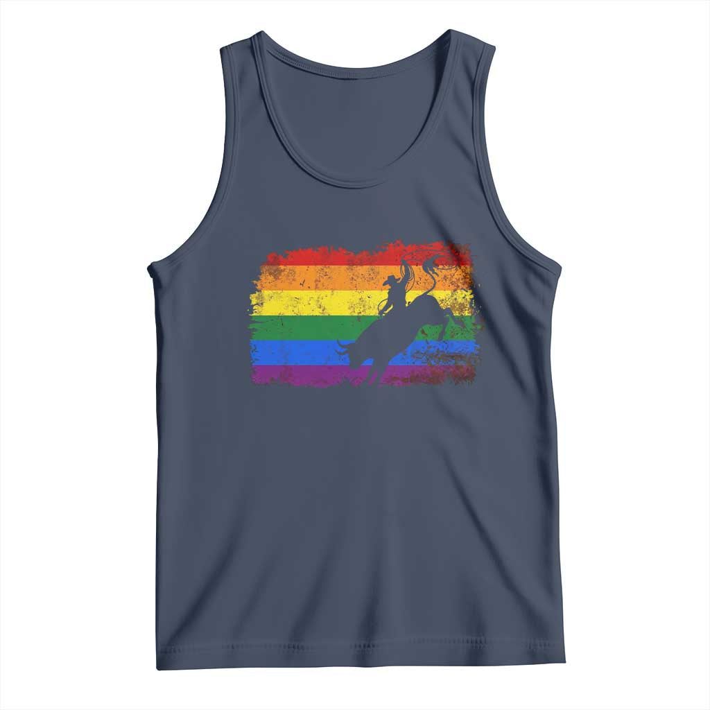 Rodeo Cowboy Bull Rider Western LGBTQ Rainbow Flag Tank Top TS14 Navy Print Your Wear