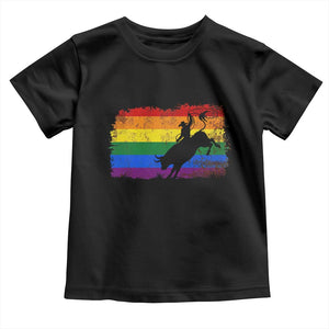 Rodeo Cowboy Bull Rider Western LGBTQ Rainbow Flag Toddler T Shirt TS14 Black Print Your Wear