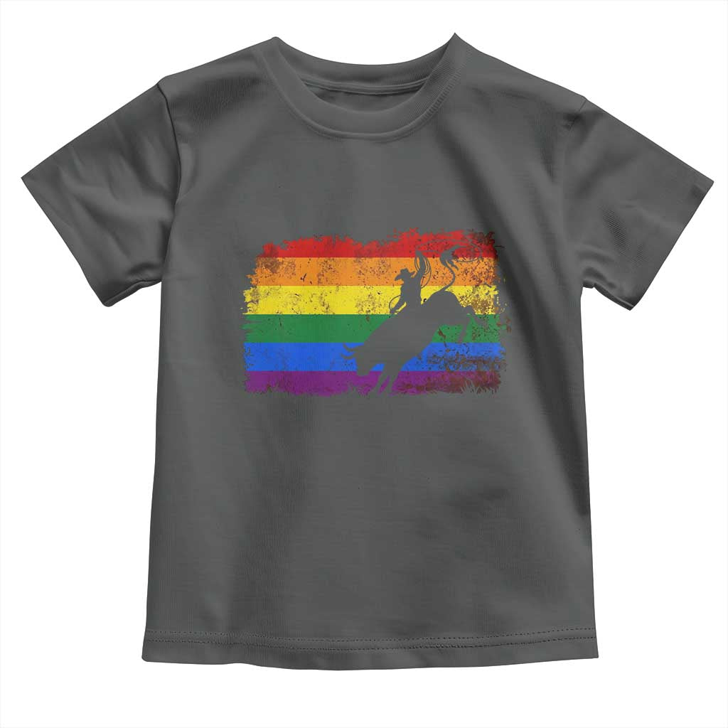 Rodeo Cowboy Bull Rider Western LGBTQ Rainbow Flag Toddler T Shirt TS14 Dark Heather Print Your Wear