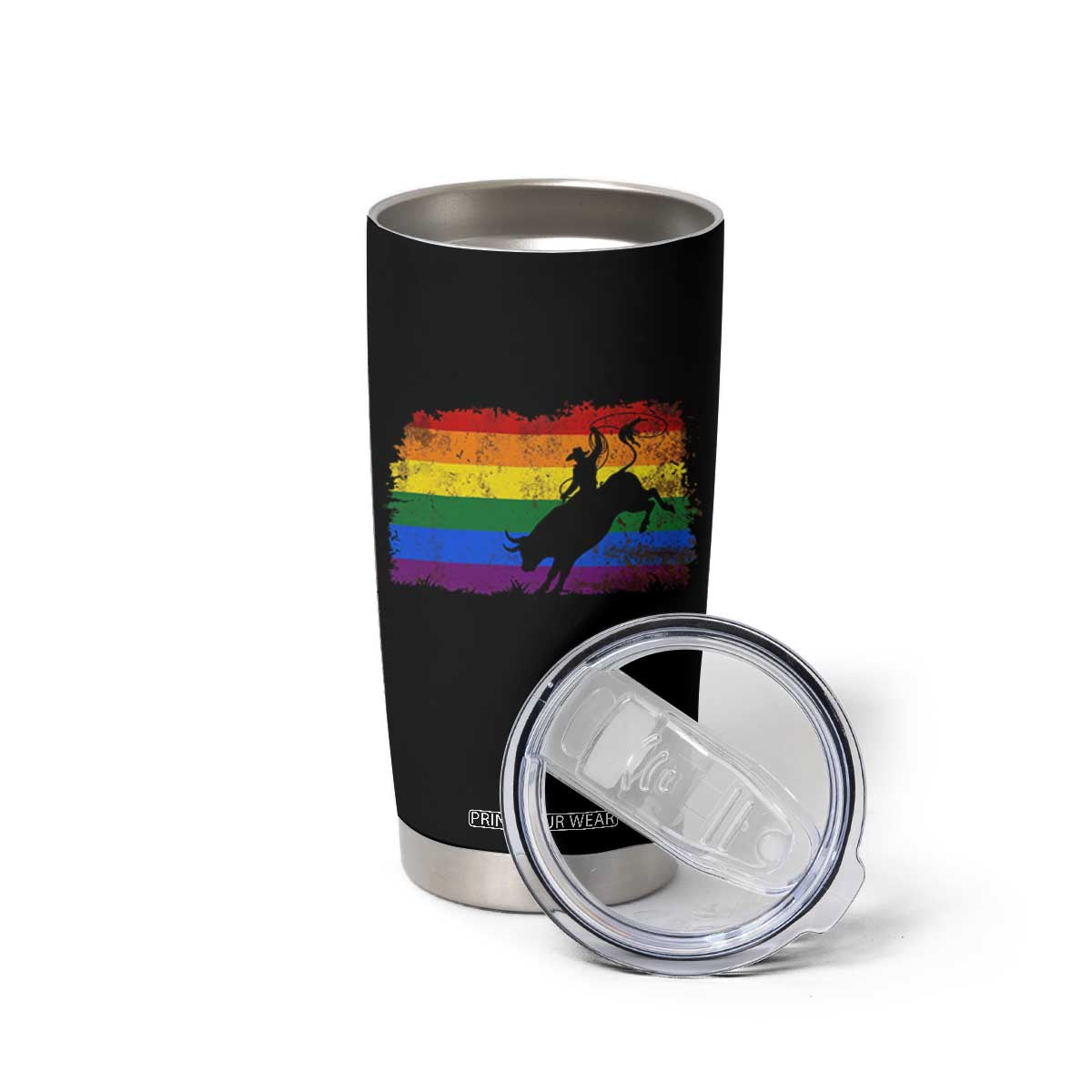 Rodeo Cowboy Bull Rider Western LGBTQ Rainbow Flag Tumbler Cup TS14 Print Your Wear