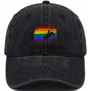 Rodeo Cowboy Bull Rider Western LGBTQ Rainbow Flag Washed Cotton Baseball Cap