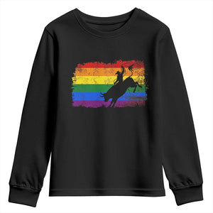 Rodeo Cowboy Bull Rider Western LGBTQ Rainbow Flag Youth Sweatshirt TS14 Black Print Your Wear