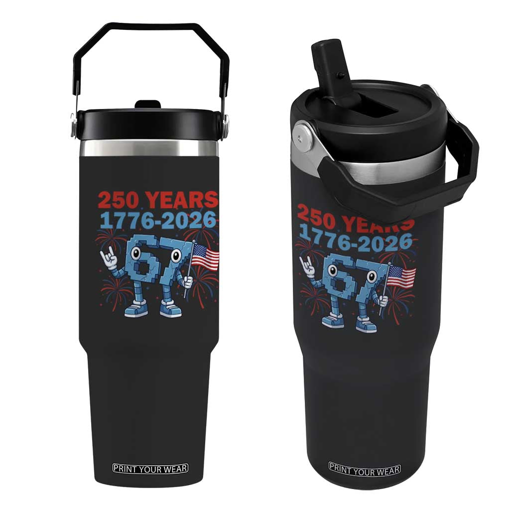 250th America Anniversary Flip Straw Tumbler Funny Italian Brainrot Meme 4th of July TS14 One Size: 30 oz Black Print Your Wear