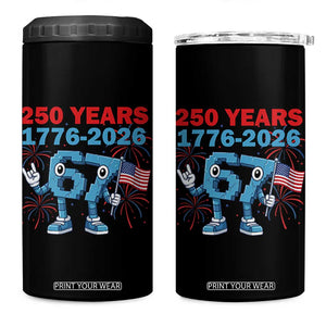 250th America Anniversary 4 in 1 Can Cooler Tumbler Funny Italian Brainrot Meme 4th of July TS14 One Size: 16 oz Black Print Your Wear