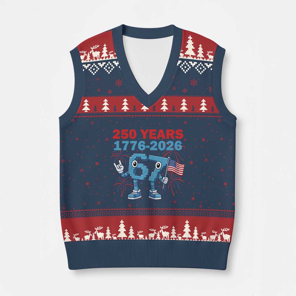 250th America Anniversary V-Neck Knit Sweater Vest Funny Italian Brainrot Meme 4th of July TS14 Navy Red Print Your Wear