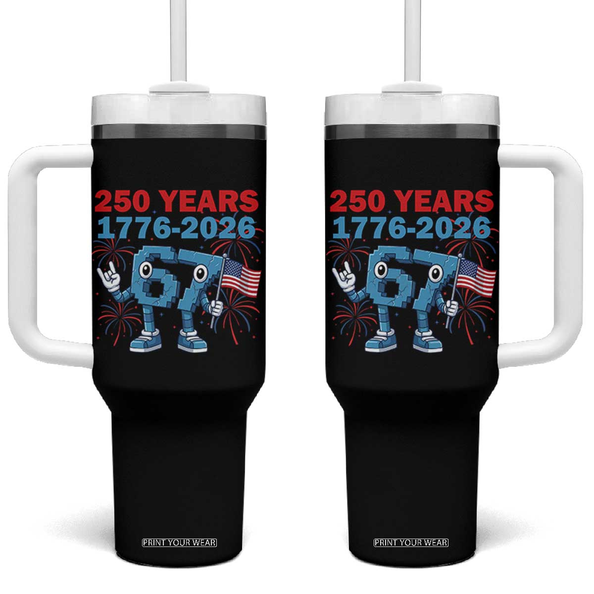 250th America Anniversary Tumbler With Handle Funny Italian Brainrot Meme 4th of July TS14 One Size: 40 oz Black Print Your Wear