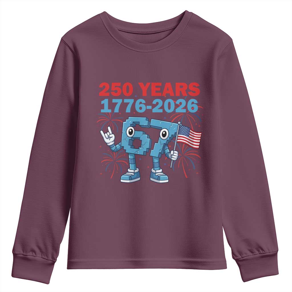 250th America Anniversary Youth Sweatshirt Funny Italian Brainrot Meme 4th of July TS14 Maroon Print Your Wear
