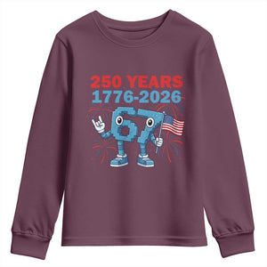 250th America Anniversary Youth Sweatshirt Funny Italian Brainrot Meme 4th of July TS14 Maroon Print Your Wear