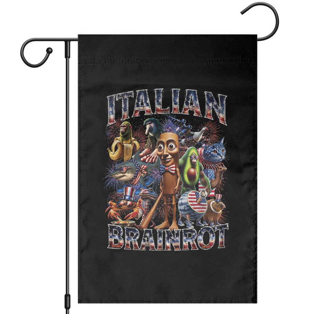 Funny Italian Brainrot Meme 4th of July Garden Flag TS14 Black Print Your Wear