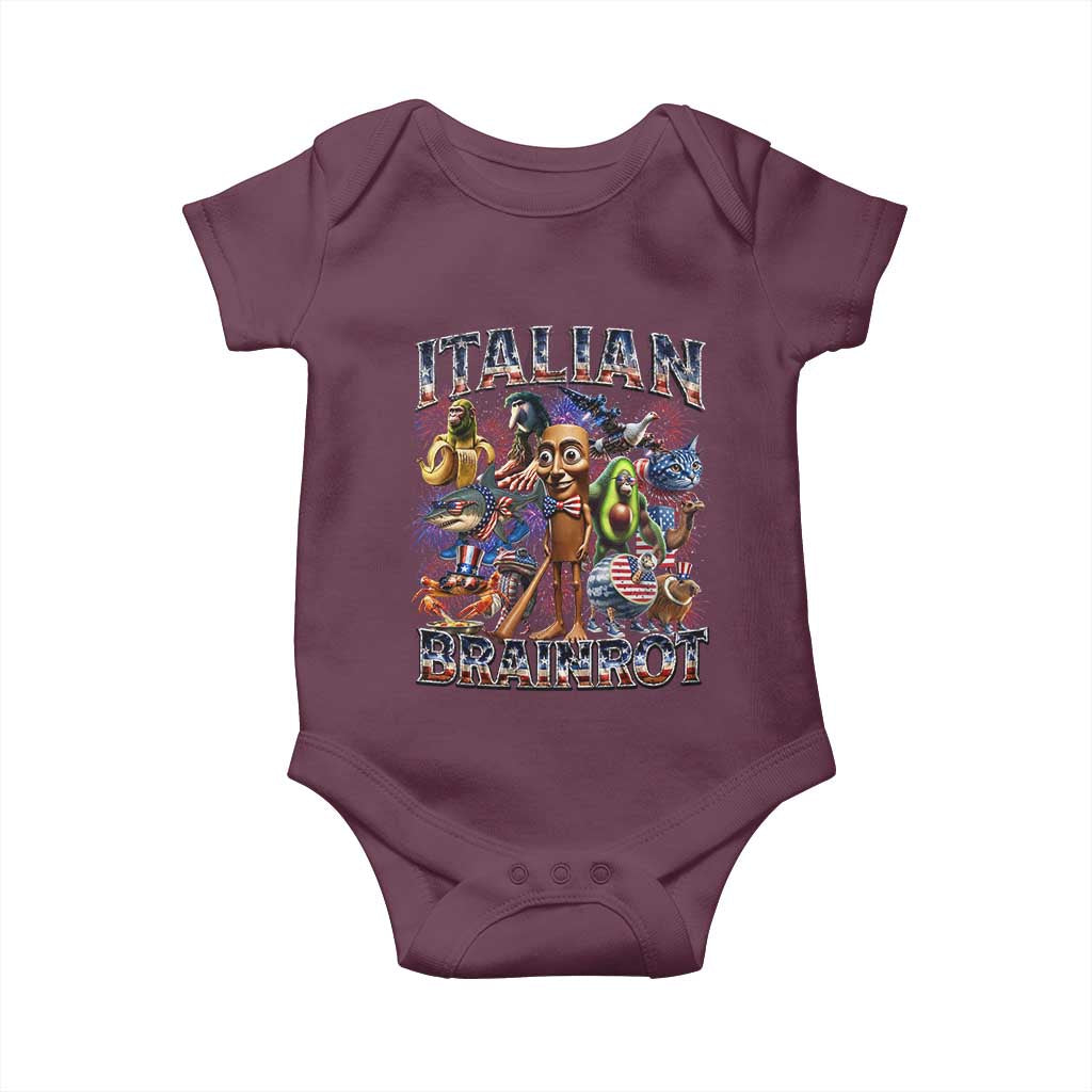 Funny Italian Brainrot Meme 4th of July Baby Onesie TS14 Maroon Print Your Wear