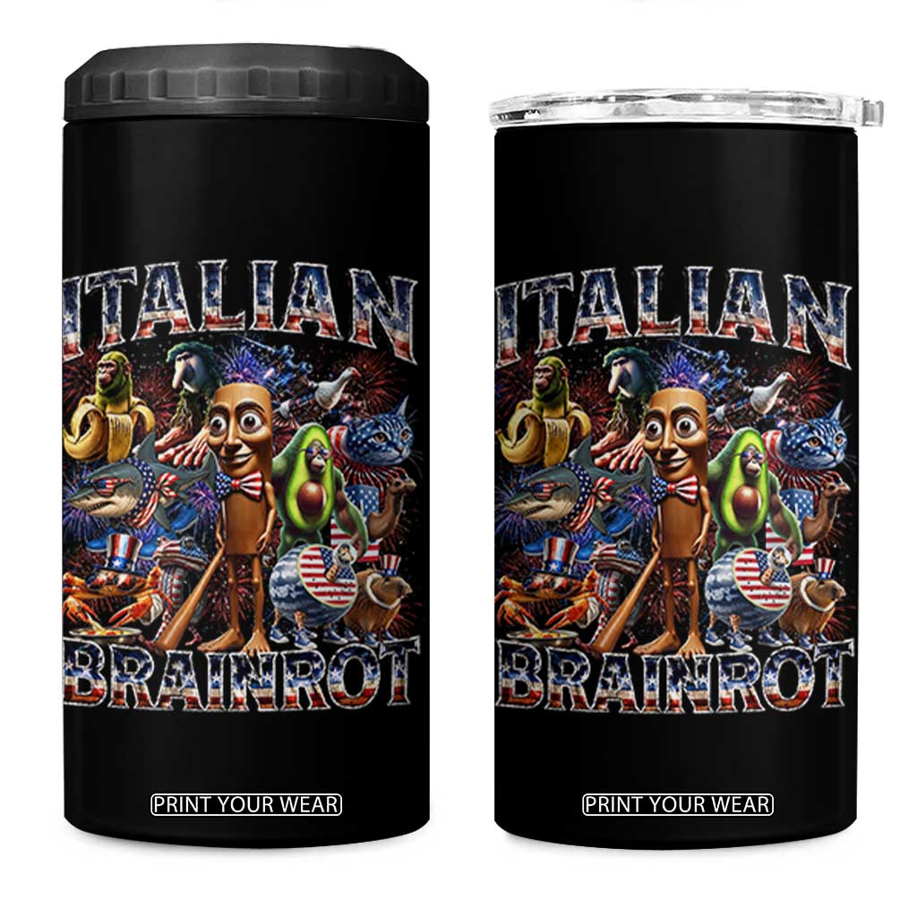Funny Italian Brainrot Meme 4th of July 4 in 1 Can Cooler Tumbler TS14 One Size: 16 oz Black Print Your Wear