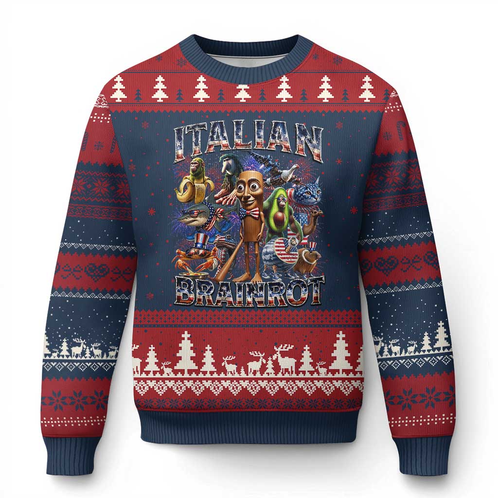 Funny Italian Brainrot Meme 4th of July Ugly Christmas Sweater TS14 Navy Red Print Your Wear