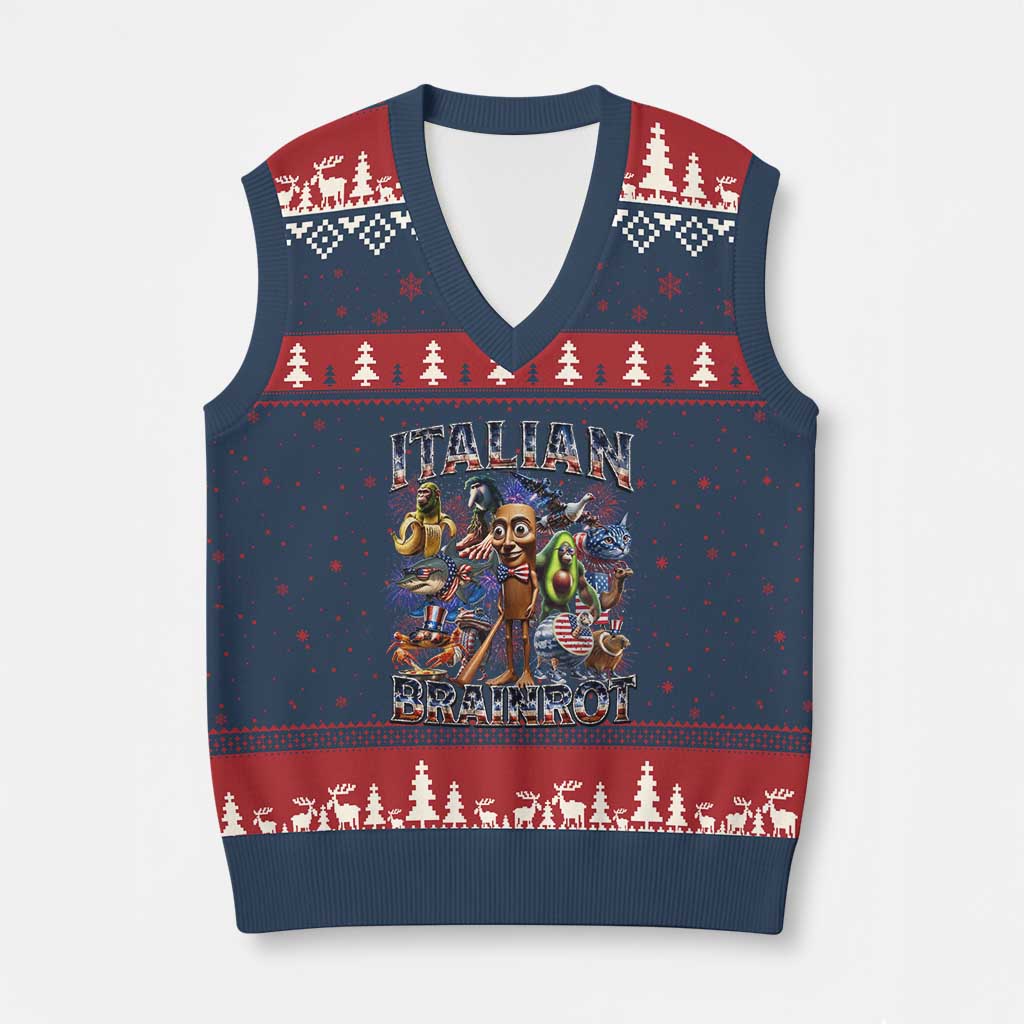 Funny Italian Brainrot Meme 4th of July V-Neck Knit Sweater Vest TS14 Navy Red Print Your Wear