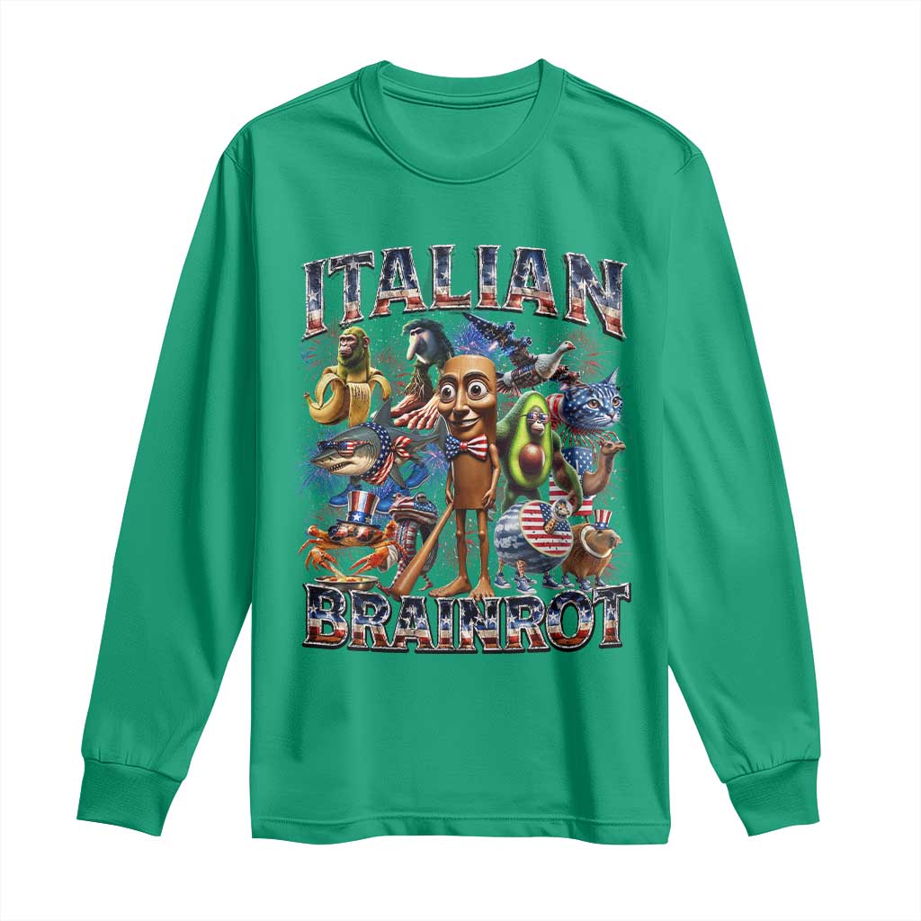 Funny Italian Brainrot Meme 4th of July Long Sleeve Shirt TS14 Irish Green Print Your Wear