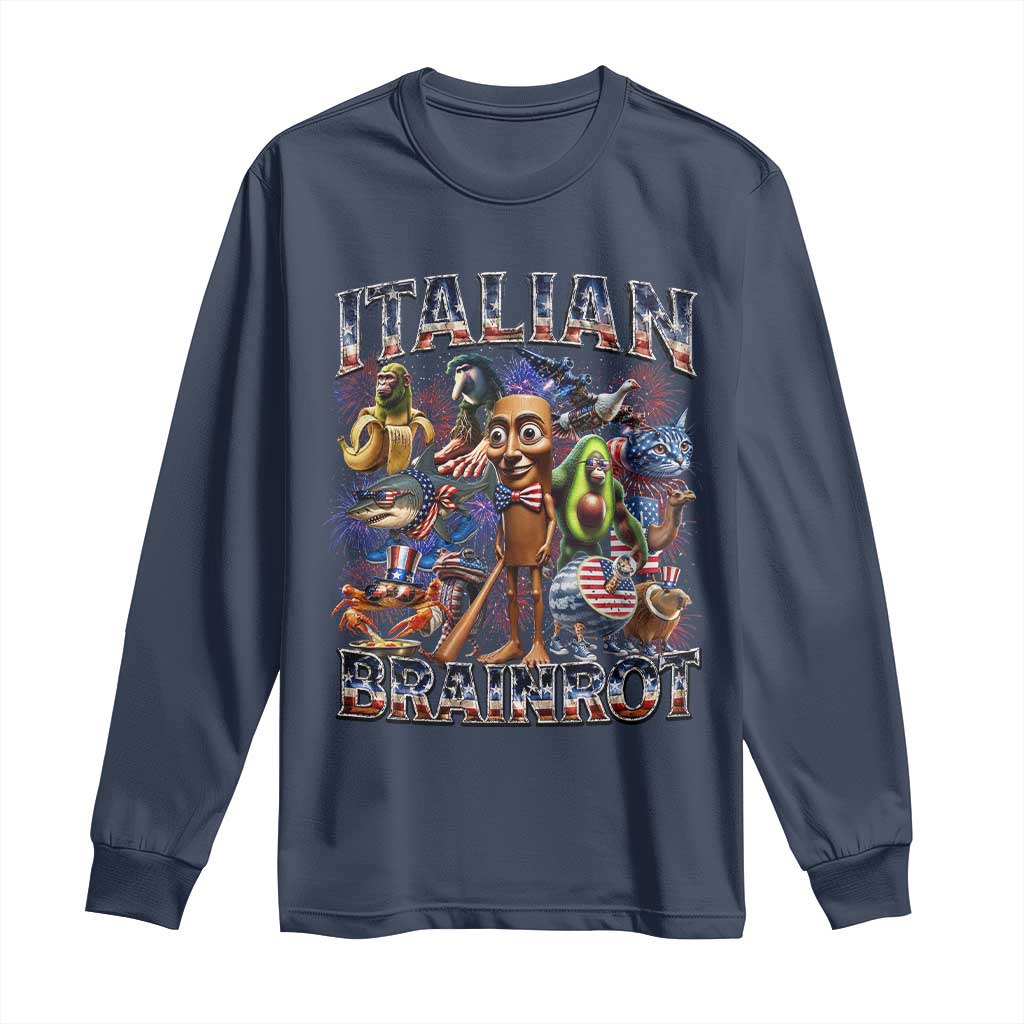 Funny Italian Brainrot Meme 4th of July Long Sleeve Shirt TS14 Navy Print Your Wear
