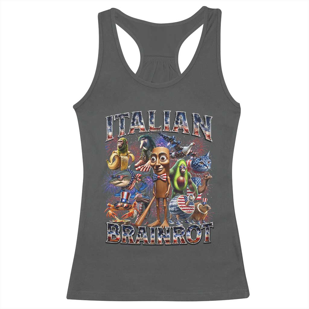 Funny Italian Brainrot Meme 4th of July Racerback Tank Top TS14 Dark Heather Print Your Wear
