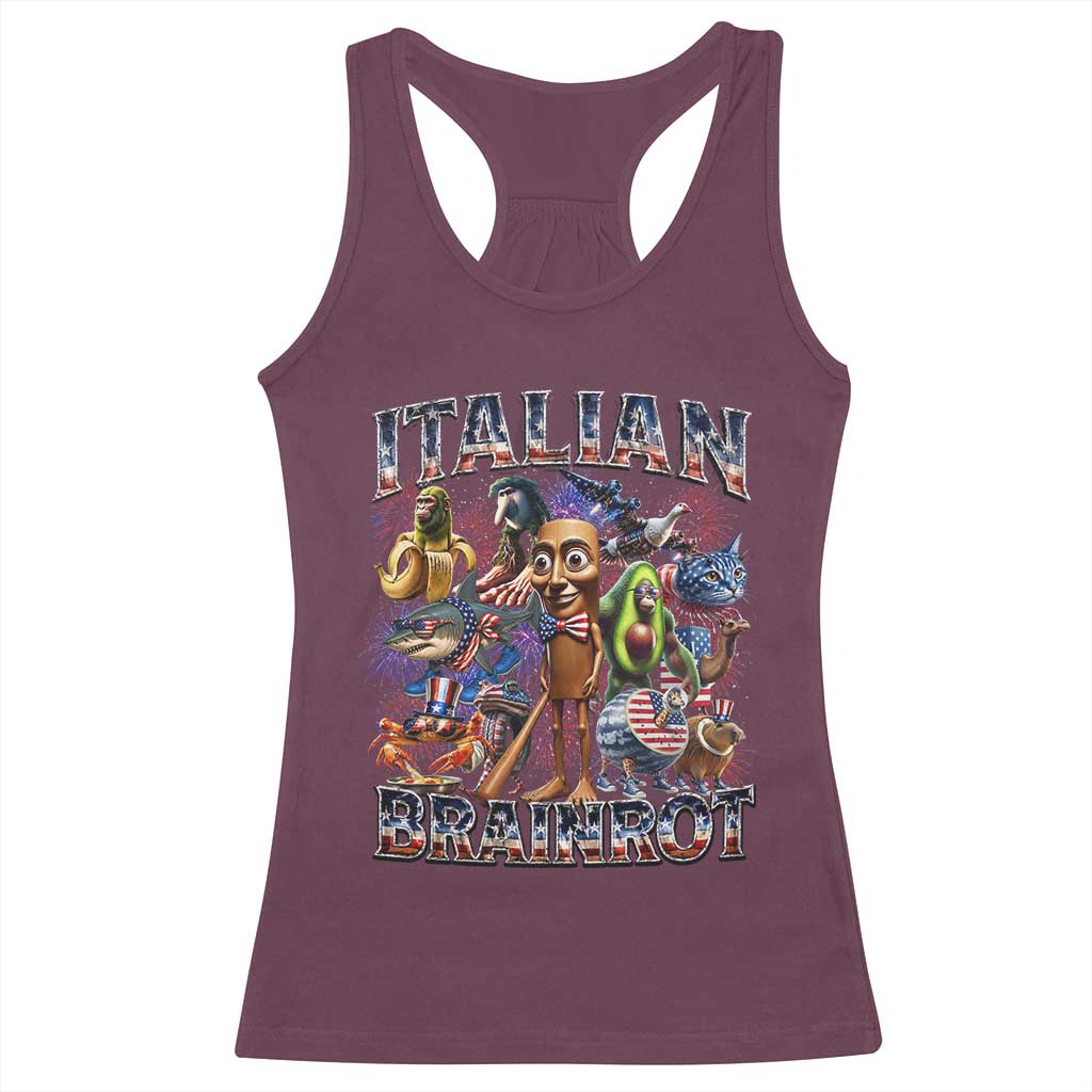 Funny Italian Brainrot Meme 4th of July Racerback Tank Top TS14 Maroon Print Your Wear