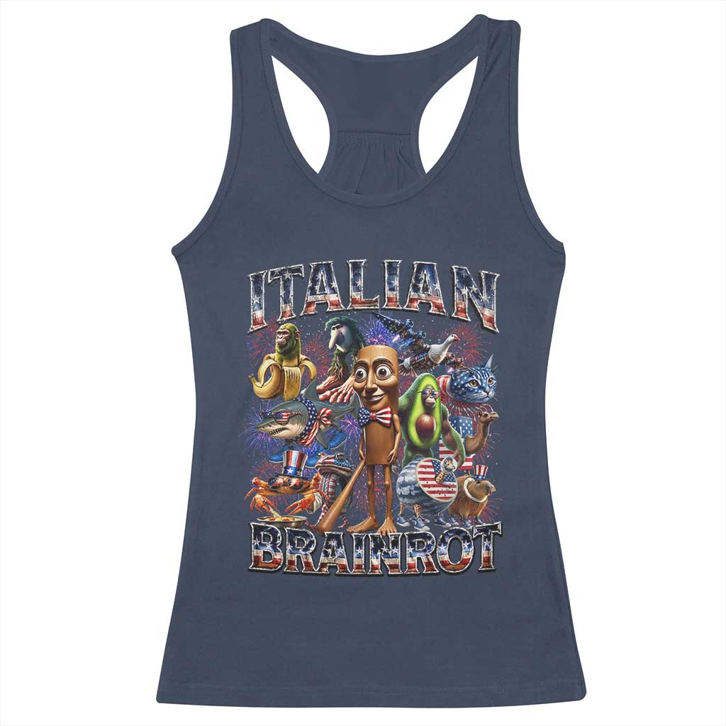 Funny Italian Brainrot Meme 4th of July Racerback Tank Top TS14 Navy Print Your Wear