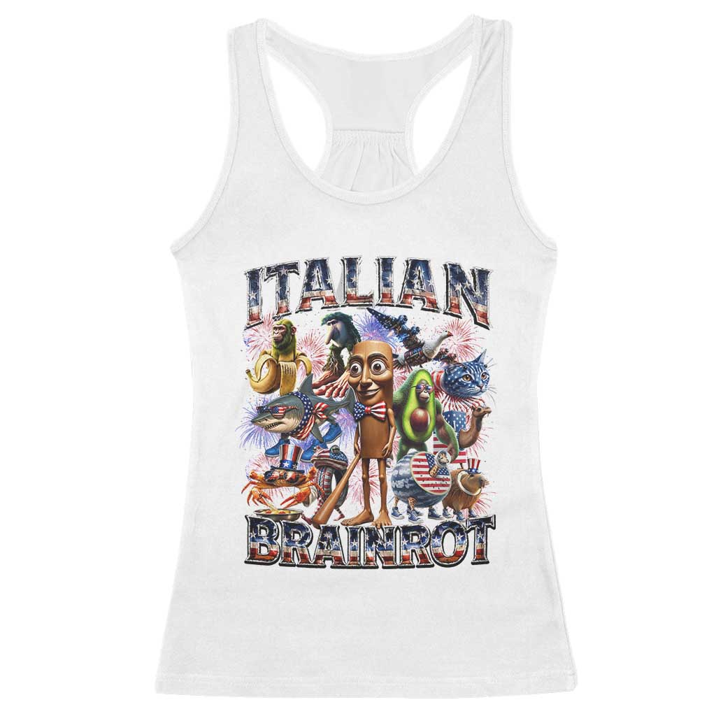 Funny Italian Brainrot Meme 4th of July Racerback Tank Top TS14 White Print Your Wear