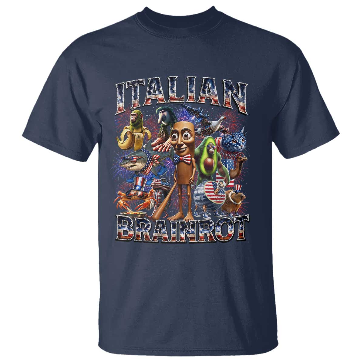 Funny Italian Brainrot Meme 4th of July T Shirt TS14 Navy Print Your Wear