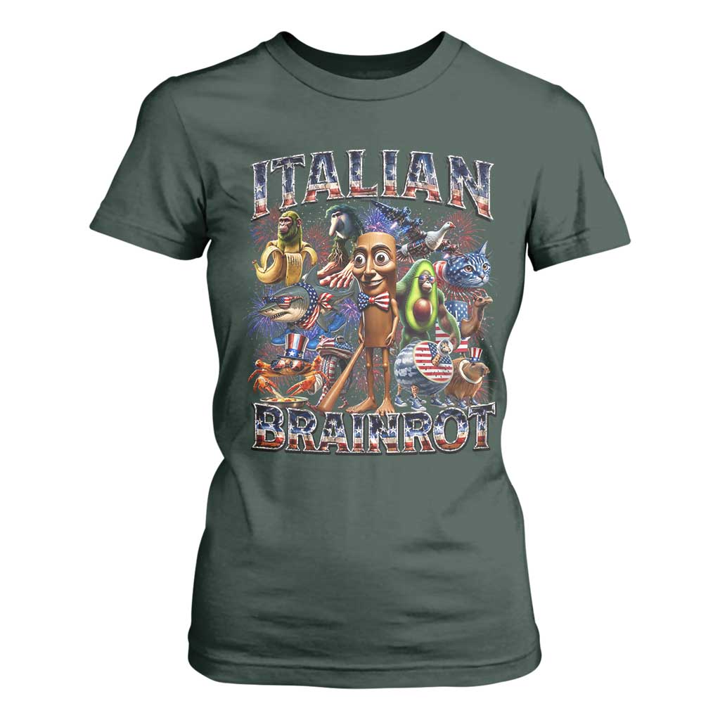 Funny Italian Brainrot Meme 4th of July T Shirt For Women TS14 Dark Forest Green Print Your Wear