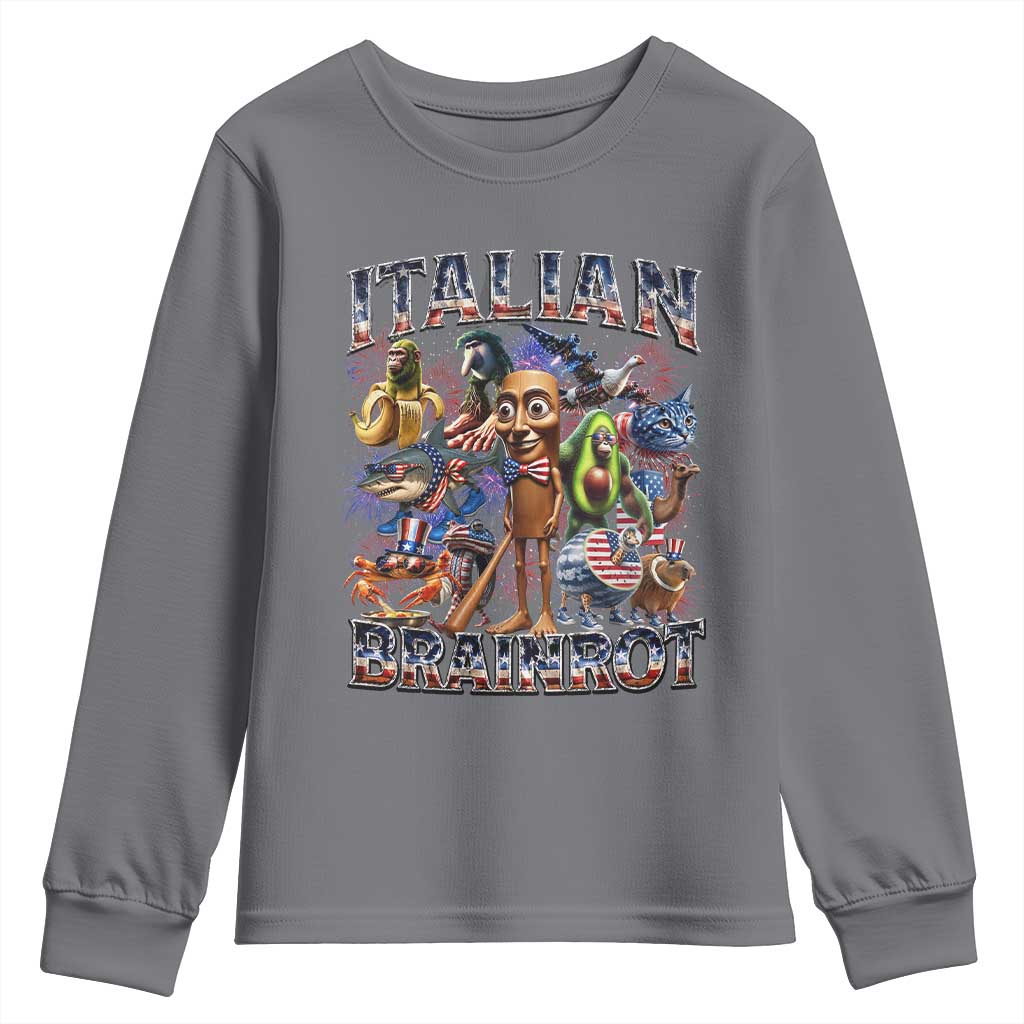 Funny Italian Brainrot Meme 4th of July Youth Sweatshirt TS14 Charcoal Print Your Wear